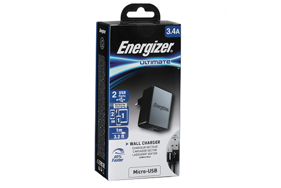 Sạc Energizer 3.4A 2USB kèm cáp  MicroUSB màu đen - ACA2CEUUMC3